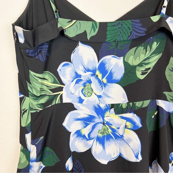 Banana Republic Black‎ Blue Floral Asymmetrical Faux Wrap Midi Dress Size 2 - Picture 8 of 9
